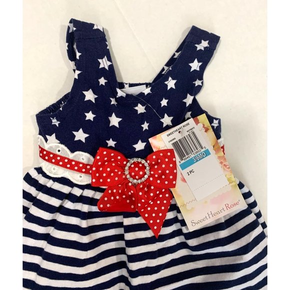 New Sweetheart Rose 3 6 months 2 pc Set Dress Pants Bloomers Red White Blue Star - Picture 4 of 5